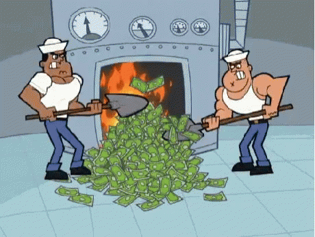 Stacks of money on fire
