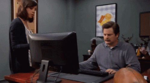 Ron Swanson throwing away his computer