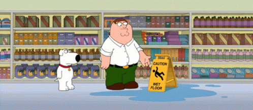 Someone slipping on a wet floor