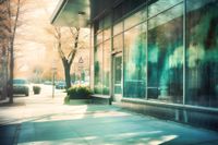 Abstract and blurred rendition of a business storefront with glass outer walls